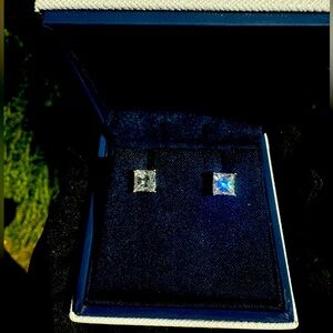 New Moissanite Princess Cut Earrings 2CT 18K White Gold Plated Sterling Silver